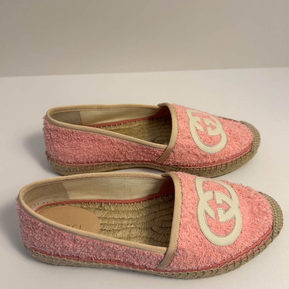 Gucci Pilar Dusty Pink Interlocking G Logo Terrycloth Espadrilles Size 6.5 - Picture 2 of 9